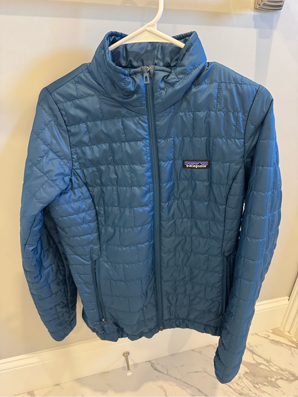 Patagonia Womens Teal-Blue Quilted Puffer Jacket